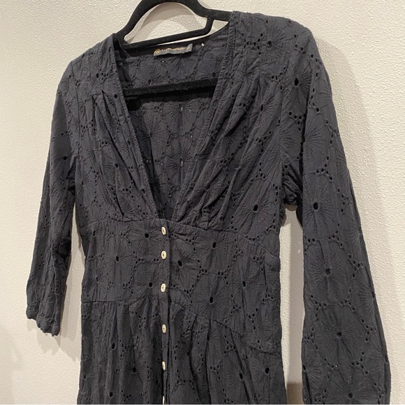 ViX Paula Hermanny Swim Coverup Crochet Floral Mini Dress Sheer Black Small - Picture 2 of 7